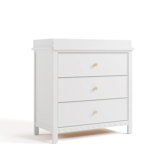 Graco Sasha 3-Drawer Chest with Changing Table Topper (White) – GREENGUARD Gold Certified, Nursery Bedroom Wood Chest with Spacious Storage, Interlocking Drawer System, Pre-Installed Tracks