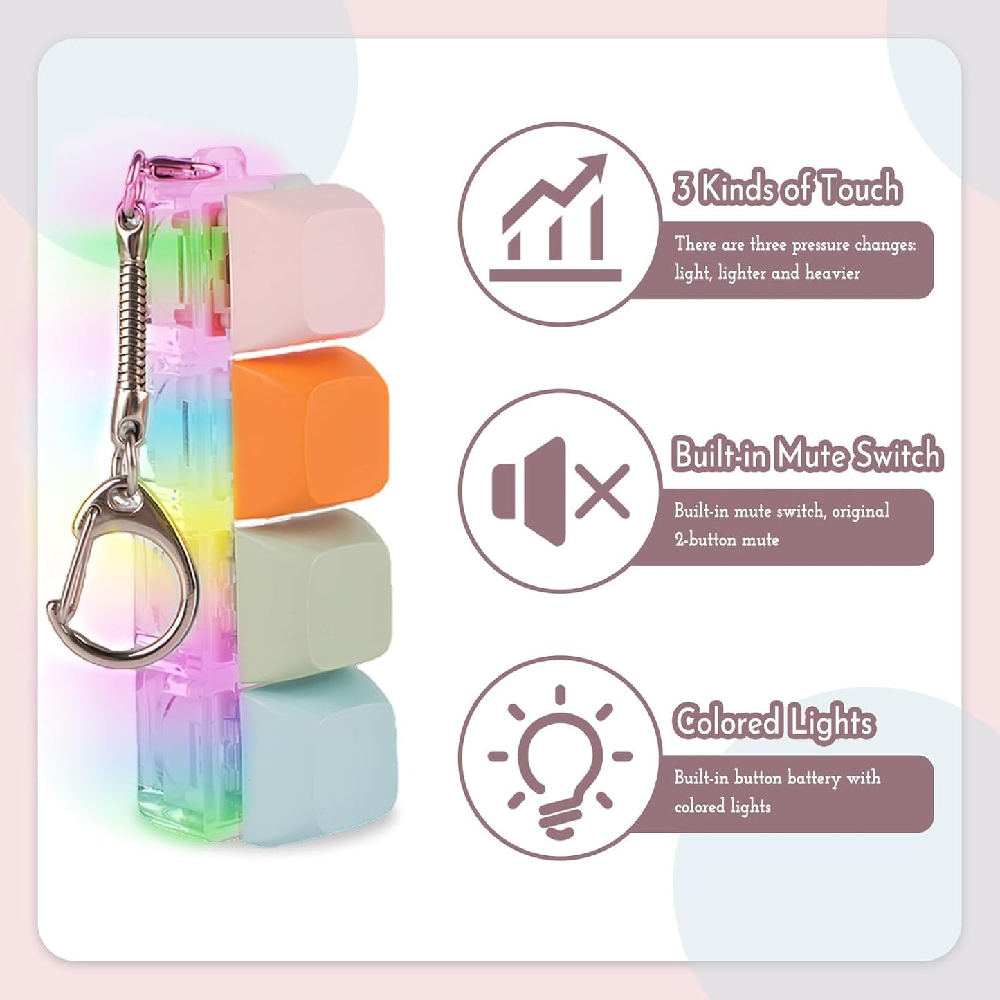 Byhoo Keyboard Fidget, 3 Types of Touch Fidget Keyboard, 3 Speed Colored Lights Keyboard Fidget Toy, Linear Keyboard Fidget Clicker, Keyboard Clicker Fidget to Relieve Stress