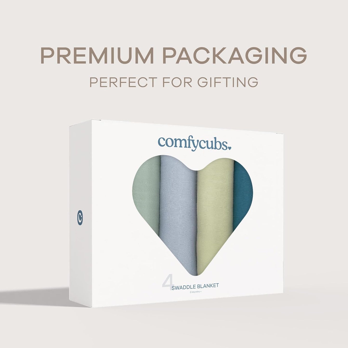 Comfy Cubs Muslin Swaddle Blankets Pack of 4, 47 x 47 Inches, Soft Cotton Baby Blanket Set, Large Multipurpose Swaddling Wraps for Newborns - Self-Soothing Swaddle - Sage, Pacific Blue, Fern, Neptune