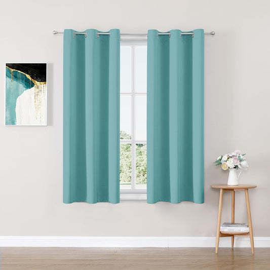 ChrisDowa Blackout Curtains 54 inches Long for Bedroom - 2 Panels Set Grommet Thermal Insulated Room Darkening Curtains for Living Room (Aqua, 38 x 54 Inch)