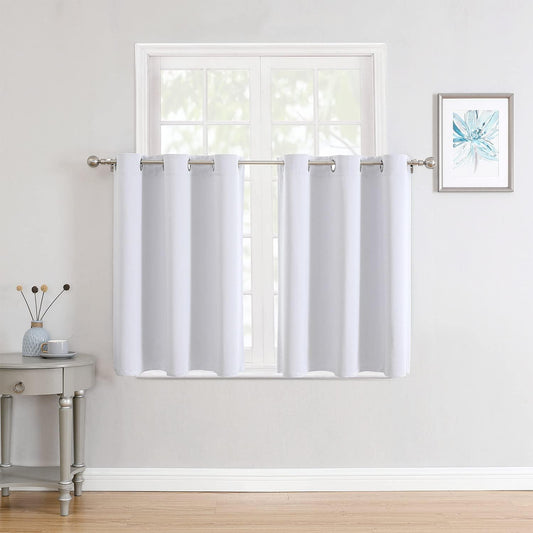 ChrisDowa Small Window Curtains for Kitchen and Bedroom - Grommet Short Thermal Insulated Room Darkening Curtains (2 Panels, Greyish White, 42 x 36 Inch)