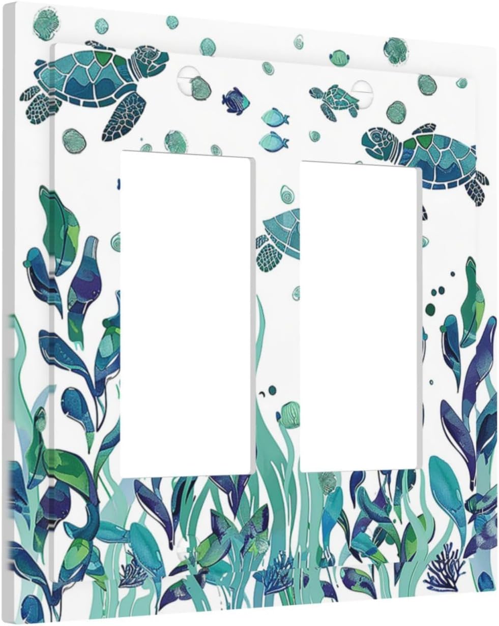 Decorative Outlet Covers Vibrant Turtle Seagrass Watercolor Painting 2 Gang Double GFCI Rocker Electrical Wall Panels Light Switch Cover Plate for Bathroom living Room Decor
