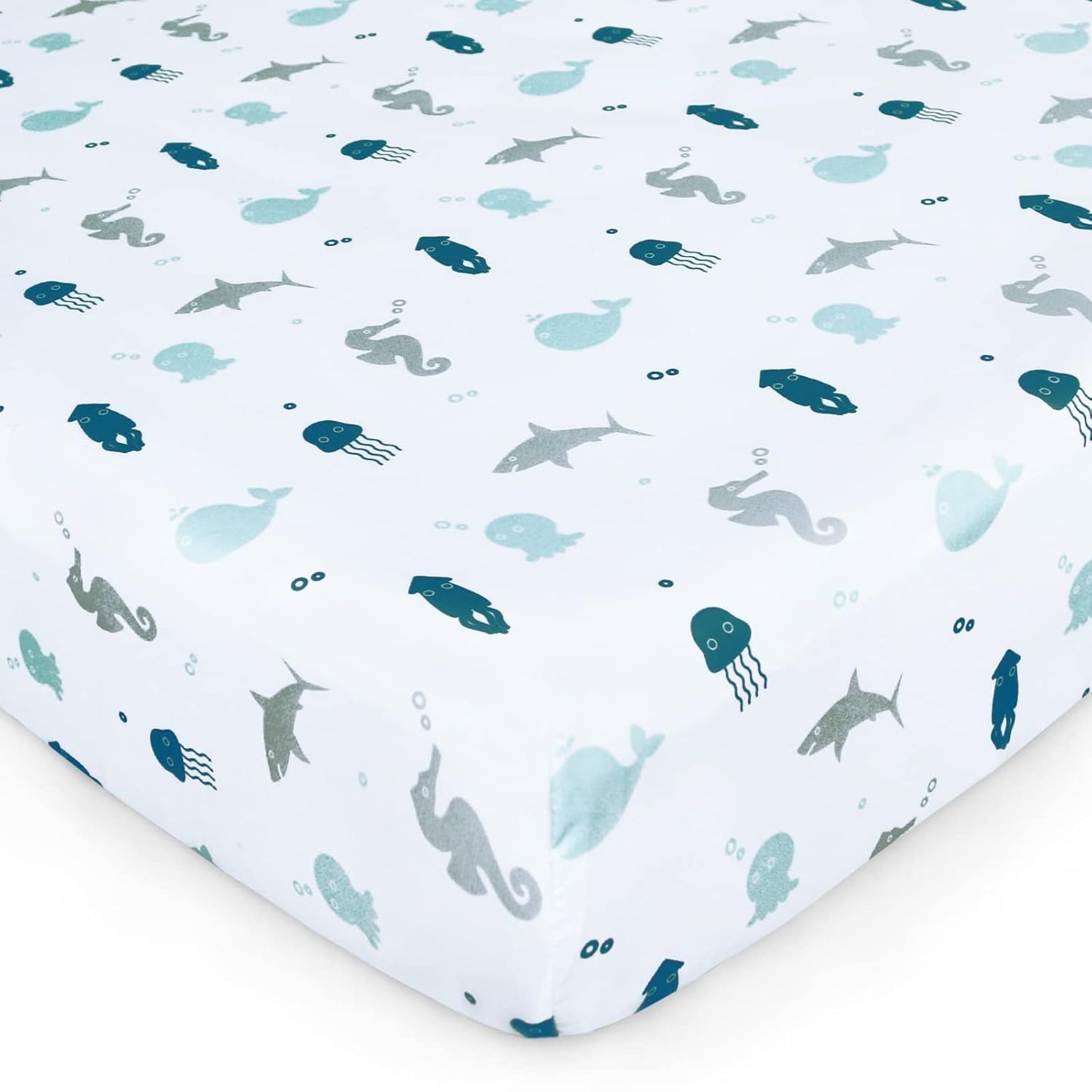 Crib Sheets for Boys or Girls 4 Pack, Baby Crib Sheets 52'' x 28'' for Standard Crib & Toddler Mattress, Soft and Breathable Material, Baby Crib Sheet Neutral, Grey Dinosaurs & Ocean