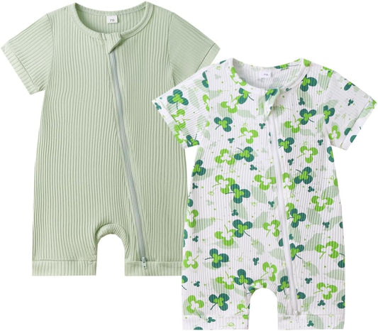 Bafeicao Unisex Baby Boy Girl 2 Pack Rompers Short Sleeve 2 Way Zipper One Piece Jumpsuits Clothes Sets