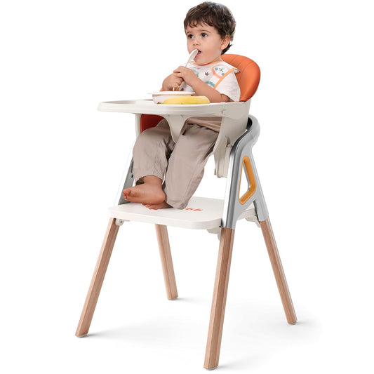 CoziBB Baby High Chair, 6 in 1 Convertible Growing Baby Highchairs for Babies and Toddlers, Baby Chair with Adjustable Dining Tray and Seat, 5-Point Safety Belt,White