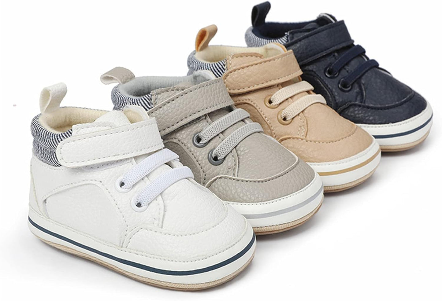 SOFMUO Baby Boys Girls High Top Ankle PU Leather Sneakers Soft Rubber Sole Infant Moccasins Newborn Oxford Loafers Anti-Slip Toddler Wedding Uniform Dress Shoes
