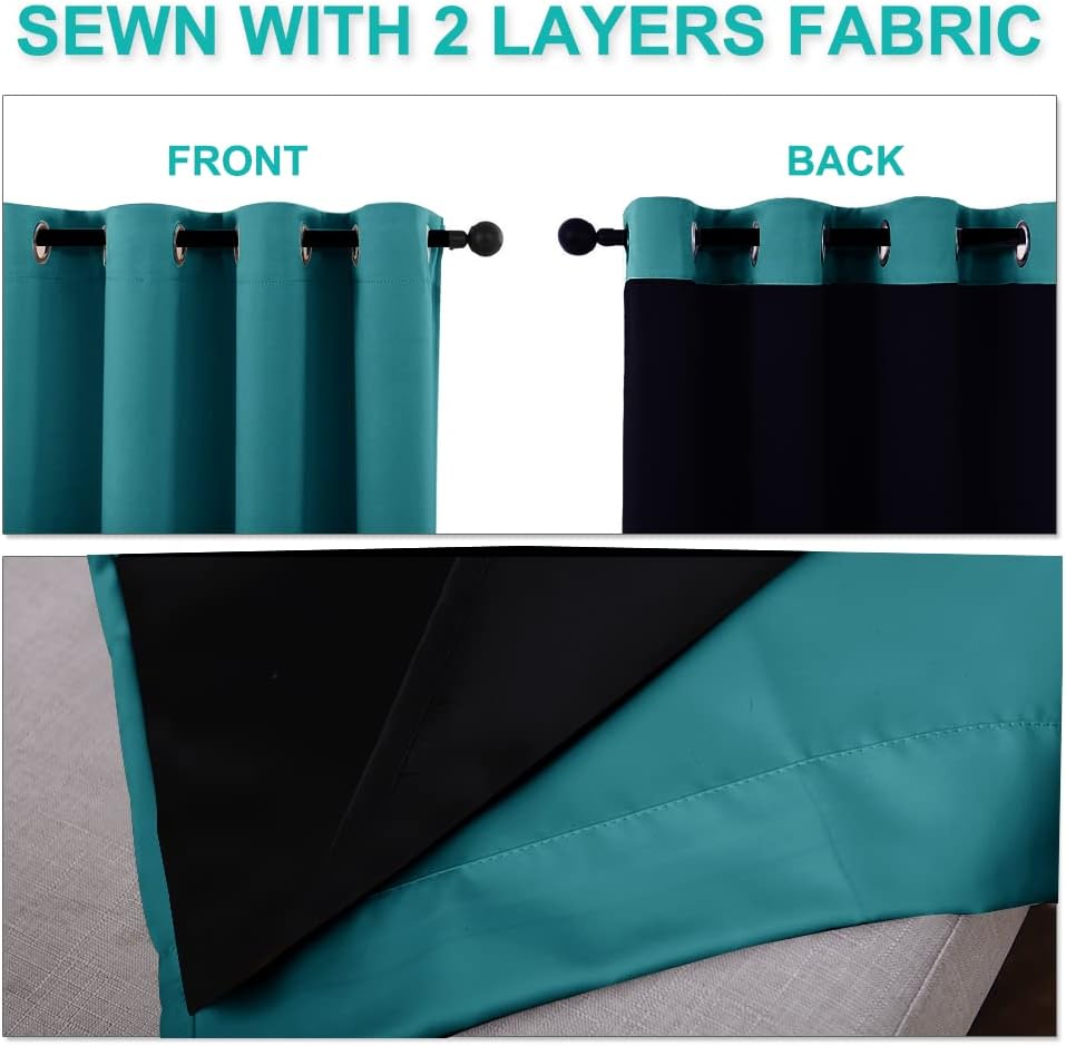 NICETOWN Peacock Teal 100% Blackout Curtains for Windows, Super Heavy-Duty Black Lined Total Darkness Drapes for Bedroom, Privacy Assured Window Treatment for Patio (Pack of 2, 70" W x 108" L)