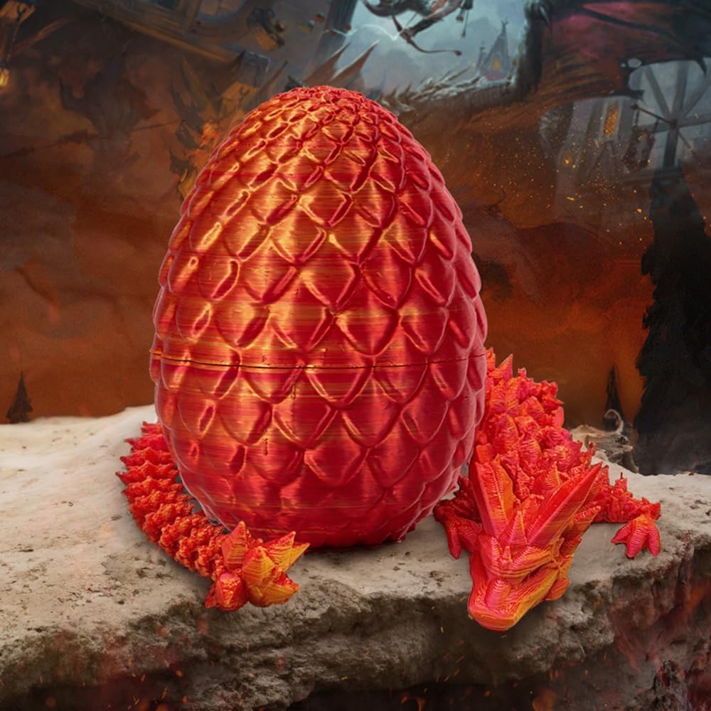 Tfork 3D Printed Dragon Eggs with Dragon Inside Crystal Articulated Fidget Dragon Easter Egg Toy Adults Funny Gift Laser Red