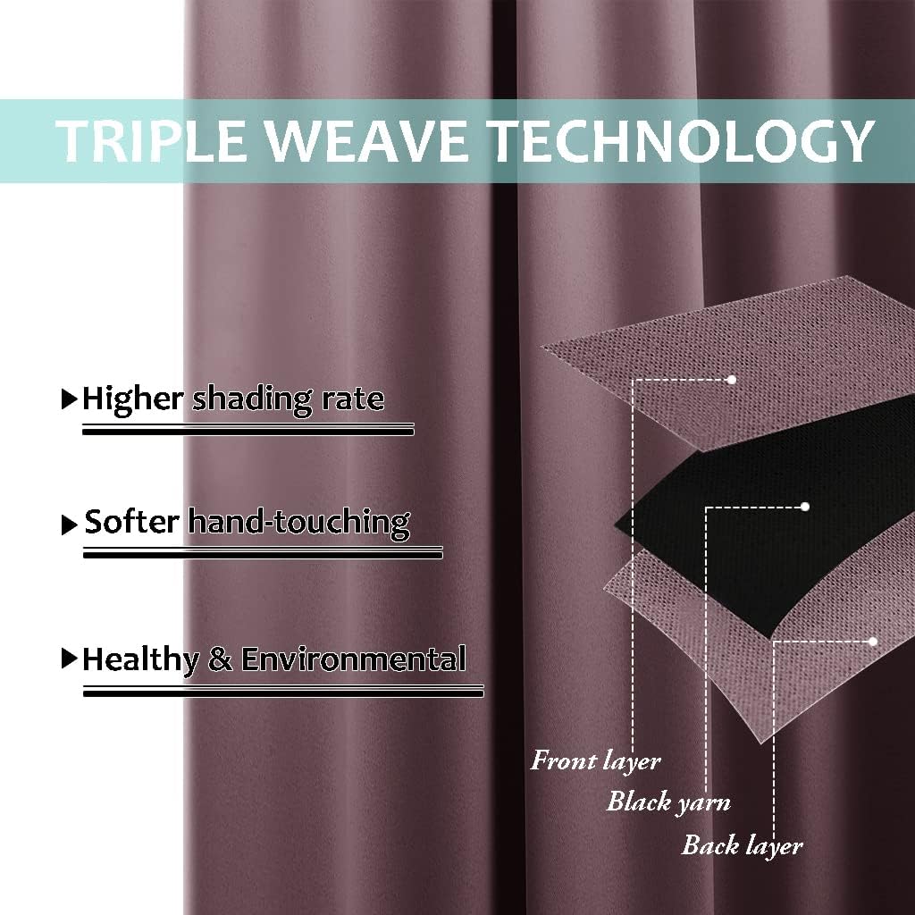 NICETOWN Dry Rose 100% Blackout Lined Curtains, 2 Thick Layers Completely Blackout Window Treatment Panels Thermal Insulated Drapes for Kitchen (1 Pair, 42" Width x 63" Length Each Panel)