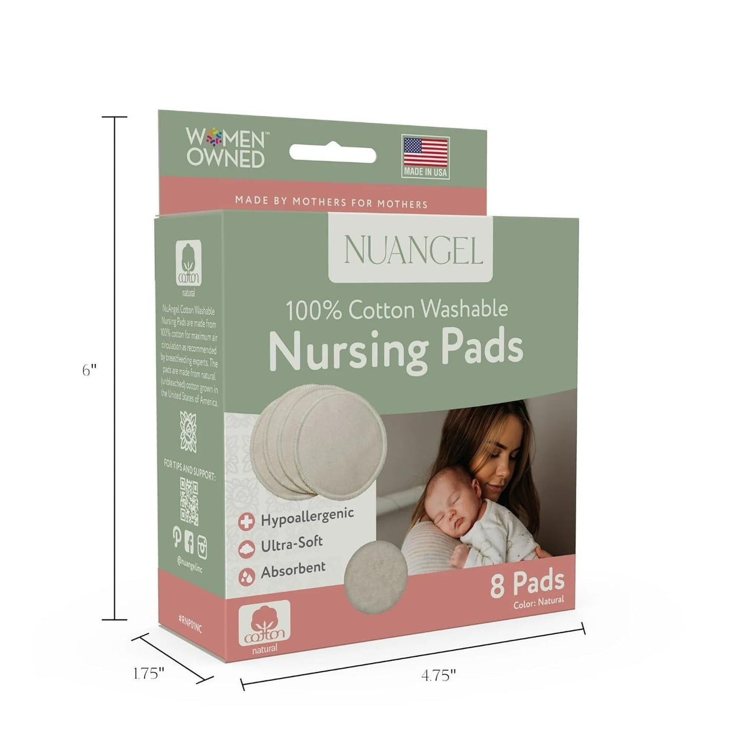 Natural Cotton Washable Nursing Pad, Essential for Newborn Care, Perfect Breast Pads for Leaking Milk, Nipple Pads for Nursing Newborns, Must-Have for Breastfeeding Moms (8 Pads per Package)