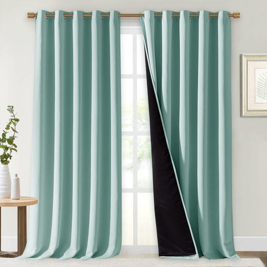 NICETOWN Full Shading Curtains for Windows, Super Heavy-Duty Black Lined Blackout Curtains for Bedroom, Privacy Assured Window Treatment (Aqua Blue, Pack of 2, 70 inches W x 95 inches L)