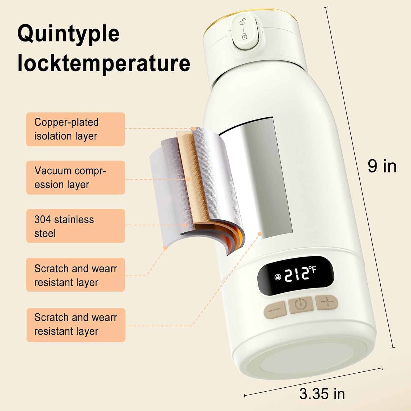 Portable Bottle Warmer for Travel Portable Milk Warmer for Baby Travel,Multi-Speed Keep Warm Function, 95-212℉ 17oz Capacity,66W Battery,24hrs Keep Warm,Best Choice for Travel Bottle Warmer on The Go