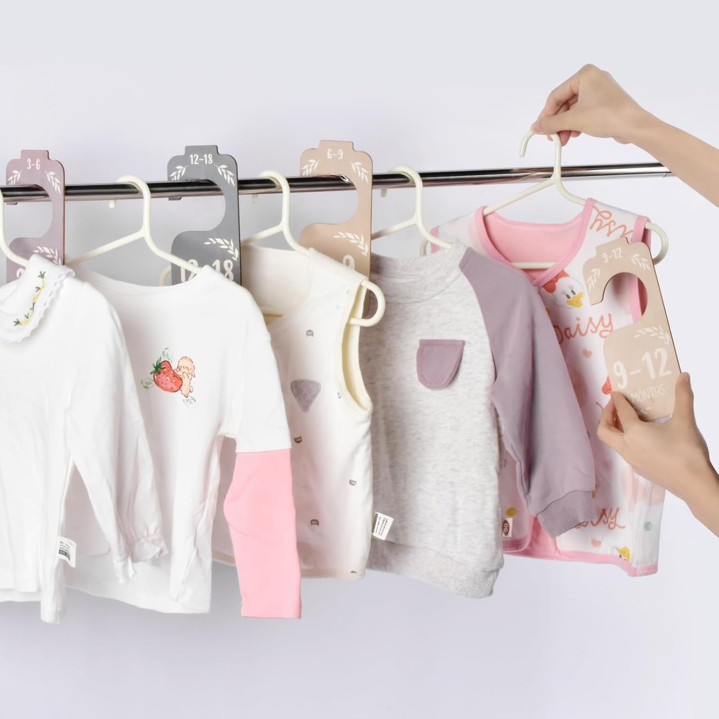 Baby Closet Dividers for Clothes Organizer, 8 PCS Wooden Double-Sided Clothes Organizer from Newborn to 24 Months, Colorful Baby Clothes Dividers for Nursery Beautiful Decor