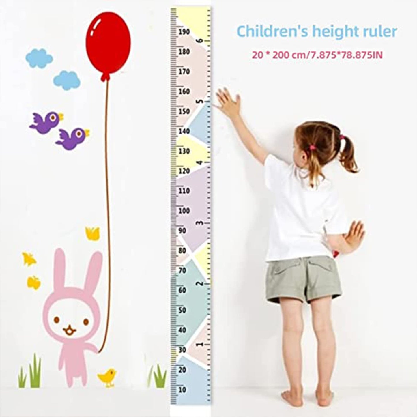 Growth Chart Wall Hanging, Portable Kids Wall Ruler Removable Height Measure Chart for Boys Girls Growth Ruler from Baby to Adult for Child's Room Decoration 79''7.9'' (Pink)