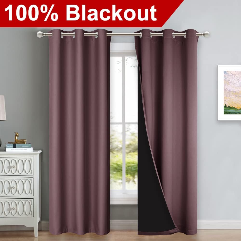 NICETOWN Dry Rose Blackout Curtains 80 inches Long, Full Light Blocking Drapes with Black Liner for Nursery, Thermal Insulated Draperies for Hall, Villa (2 Pieces, 42" Wide Each Panel, Dry Rose)
