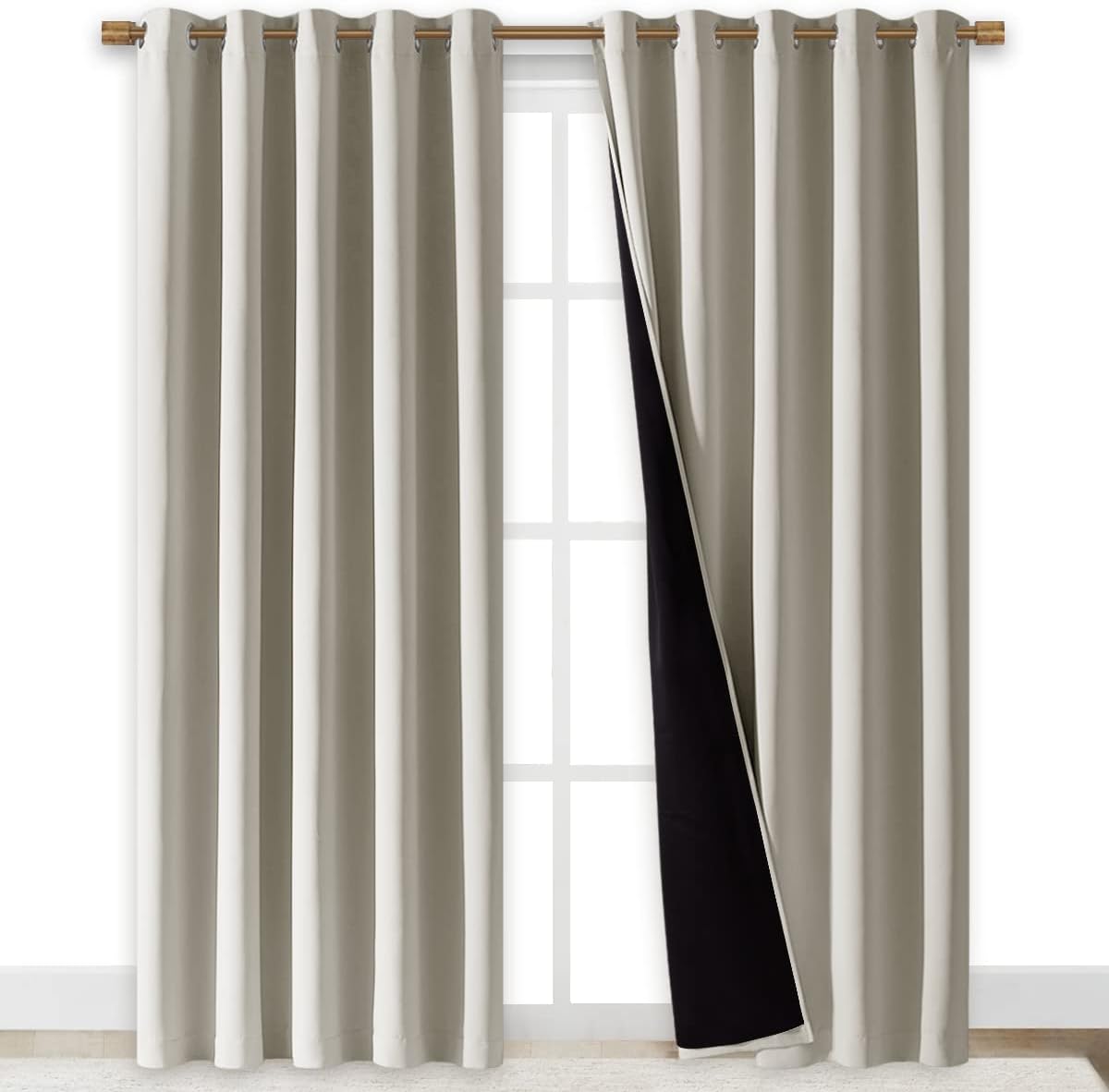 NICETOWN 100% Blackout Window Curtain Panels, Cold and Full Light Blocking Drapes with Black Liner for Nursery, 84" Drop Thermal Insulated Draperies (Natural, 2 Pieces, 70" Wide Each Panel)