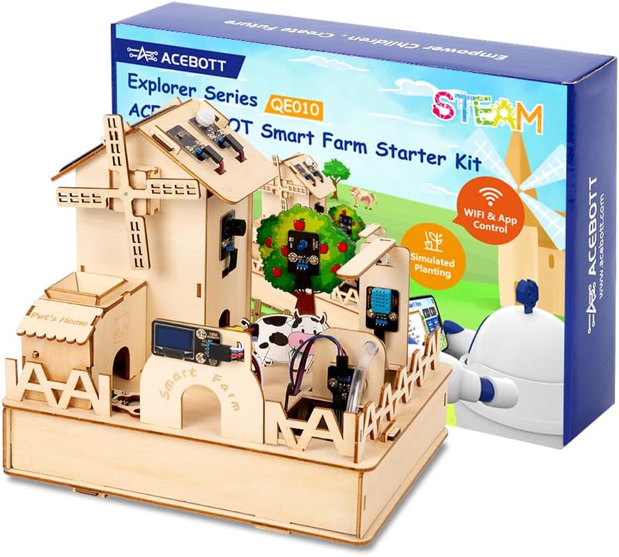 STEM Kit for Kids Age 12+,ACEBOTT ESP32 Smart Farm STEM Kits Compatible with Arduino & Scratch,Automatic Watering & Pet Feeder,DIY Coding Project Gift for Teens & Adults(NO Anti-Reverse)