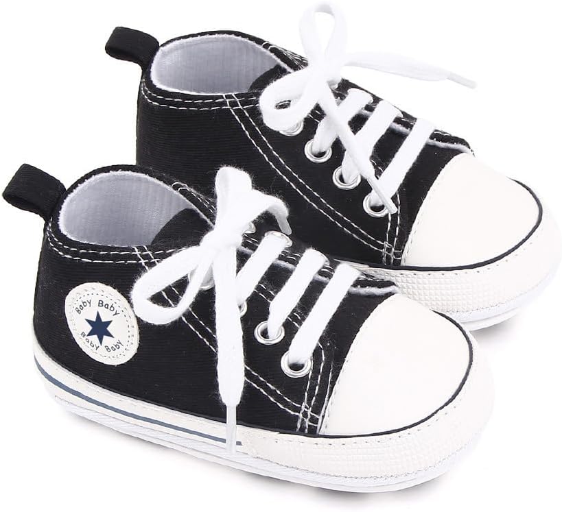 Unisex Baby Girls Boys Canvas High-top Shoes, Newborn Infant Anti-Slip Soft Sole Frist Walking Breathable Sneakers