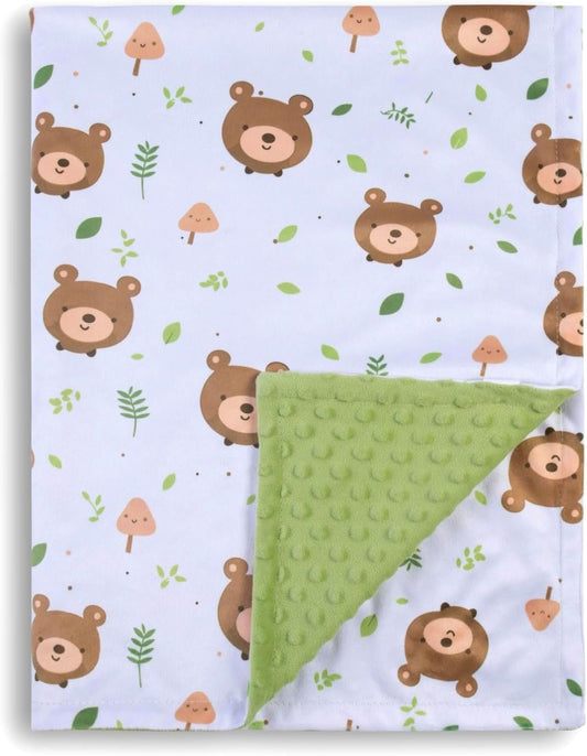Baby Blanket for Boys Girls Soft Minky with Double Layer Dotted Backing, Cartoon Printed 30 x 40 Inch Toddler Blanket (Little Bear)