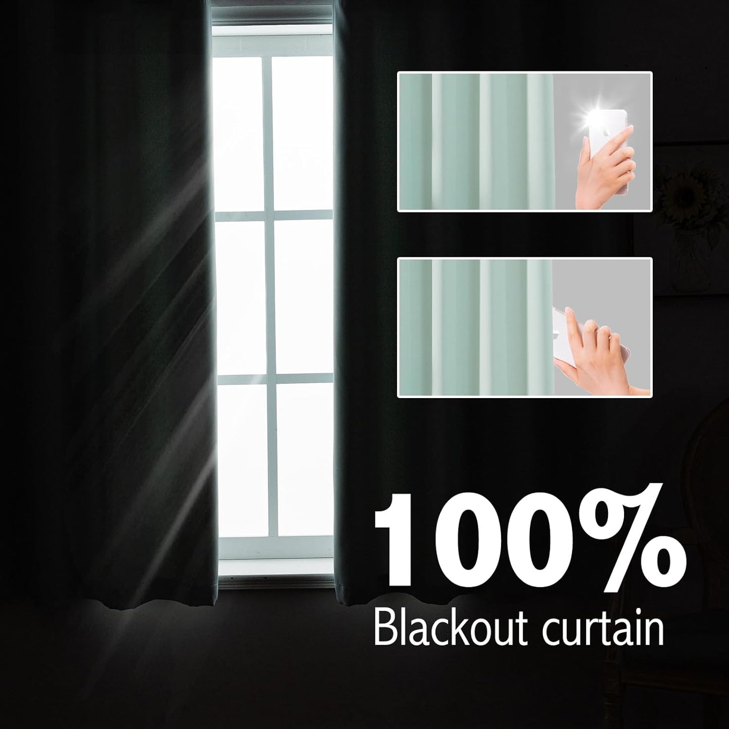Anytime 100% Blackout Curtain Set, Thermal Insulated & Energy Efficiency Window Draperies for Guest Room, Full Shading Panels for Shift Worker and Light Sleepers（Light Blue, 2 Panels, 52W x 54L）