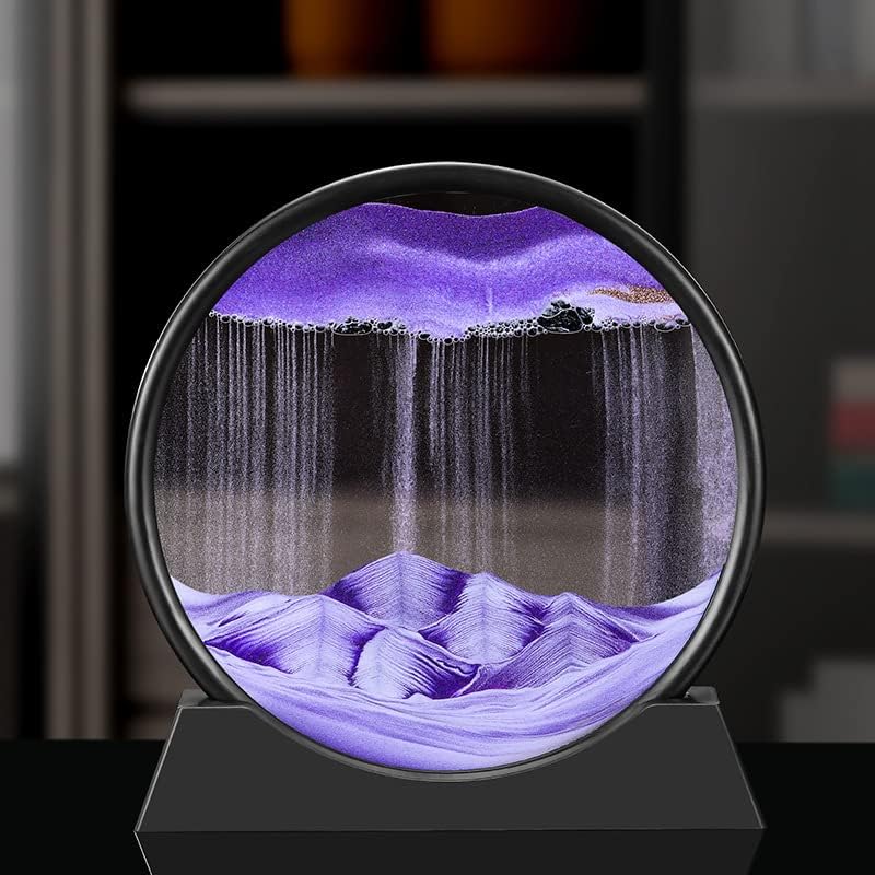 Moving Sand Art Picture in Motion Round Glass 3D Deep Sea Landscape, Calming Fidget Dynamic Sand Art Sandscapes, Sensory Relaxing Desktop Decor Art