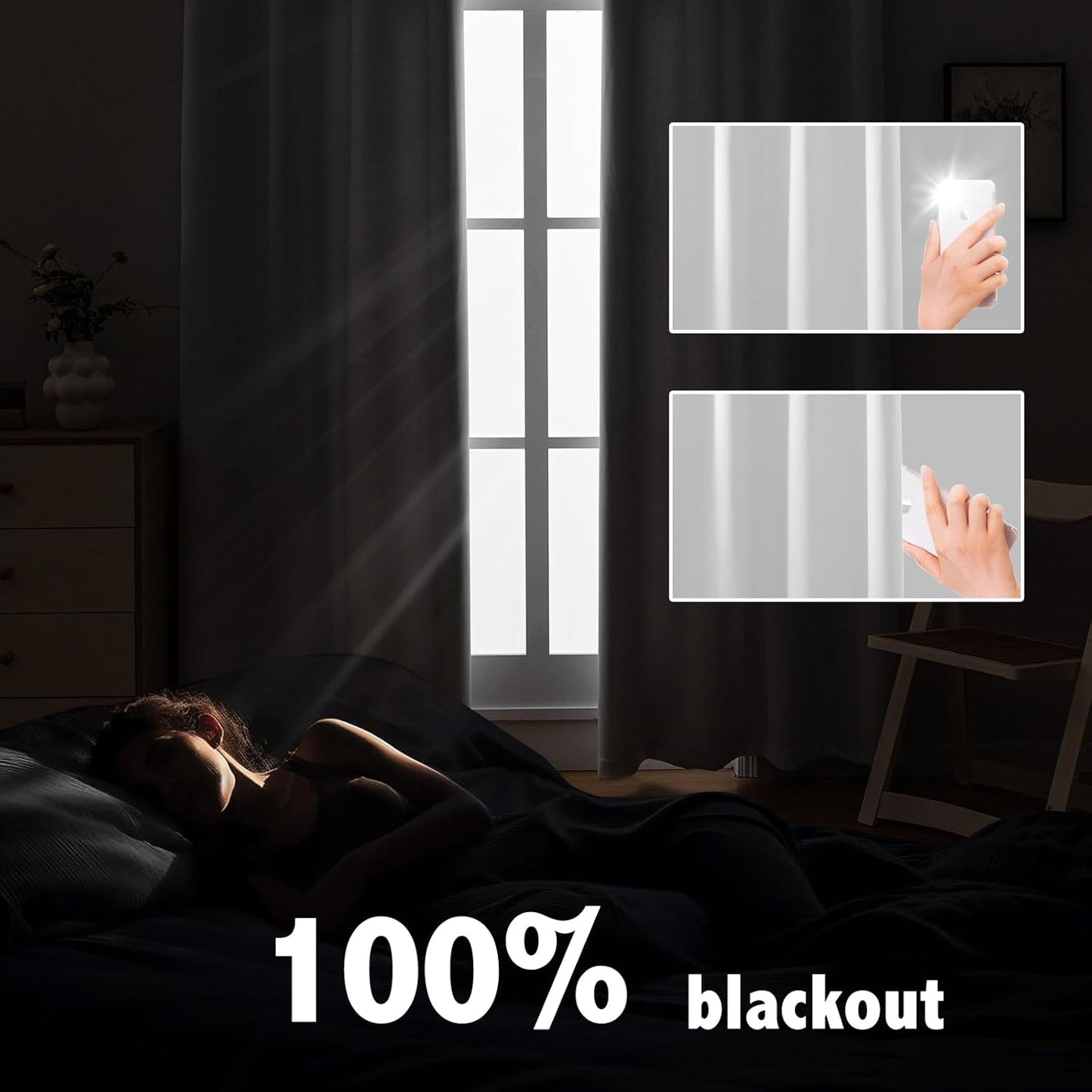 Anytime 100% Blackout Curtain Set, Thermal Insulated & Energy Efficiency Window Draperies for Guest Room, Full Shading Panels for Shift Worker and Light Sleepers（Greyish White, 2 Panels, 42W x 72L）