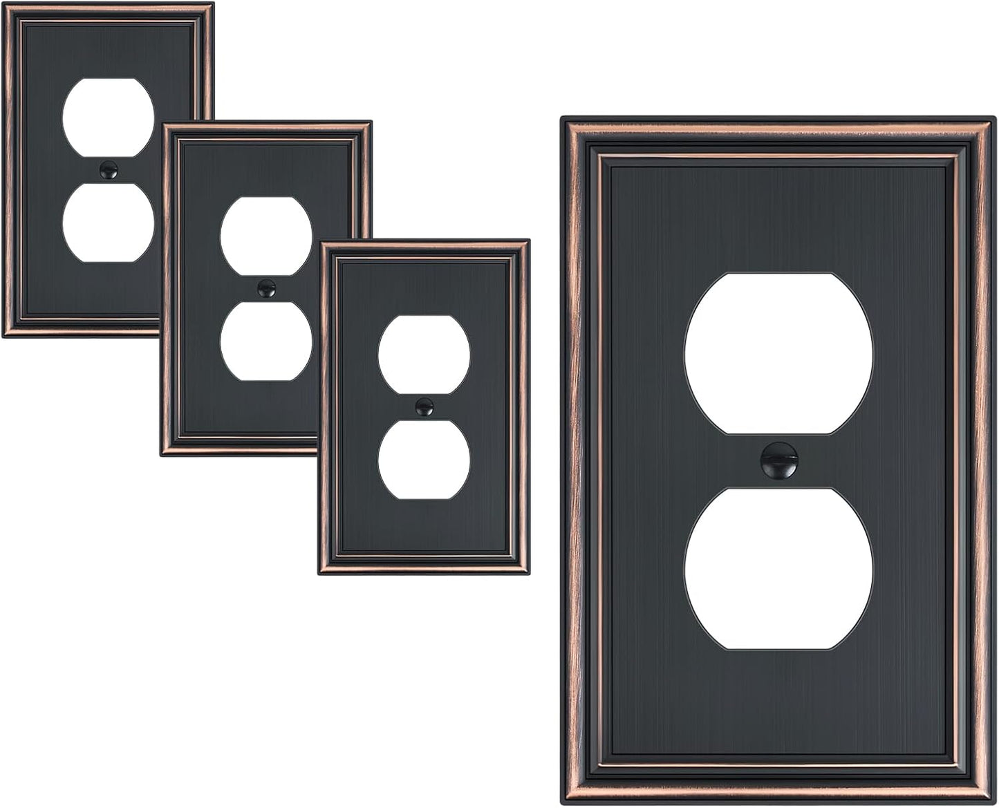 4-Pack Single Duplex Outlet Cover Plate, Decorative Aged Bronze Switch Plates and Outlet Covers, Metal Wall Plates for Electrical Outlets, 1 Gang Receptacle Cover, Corrosion Resistant