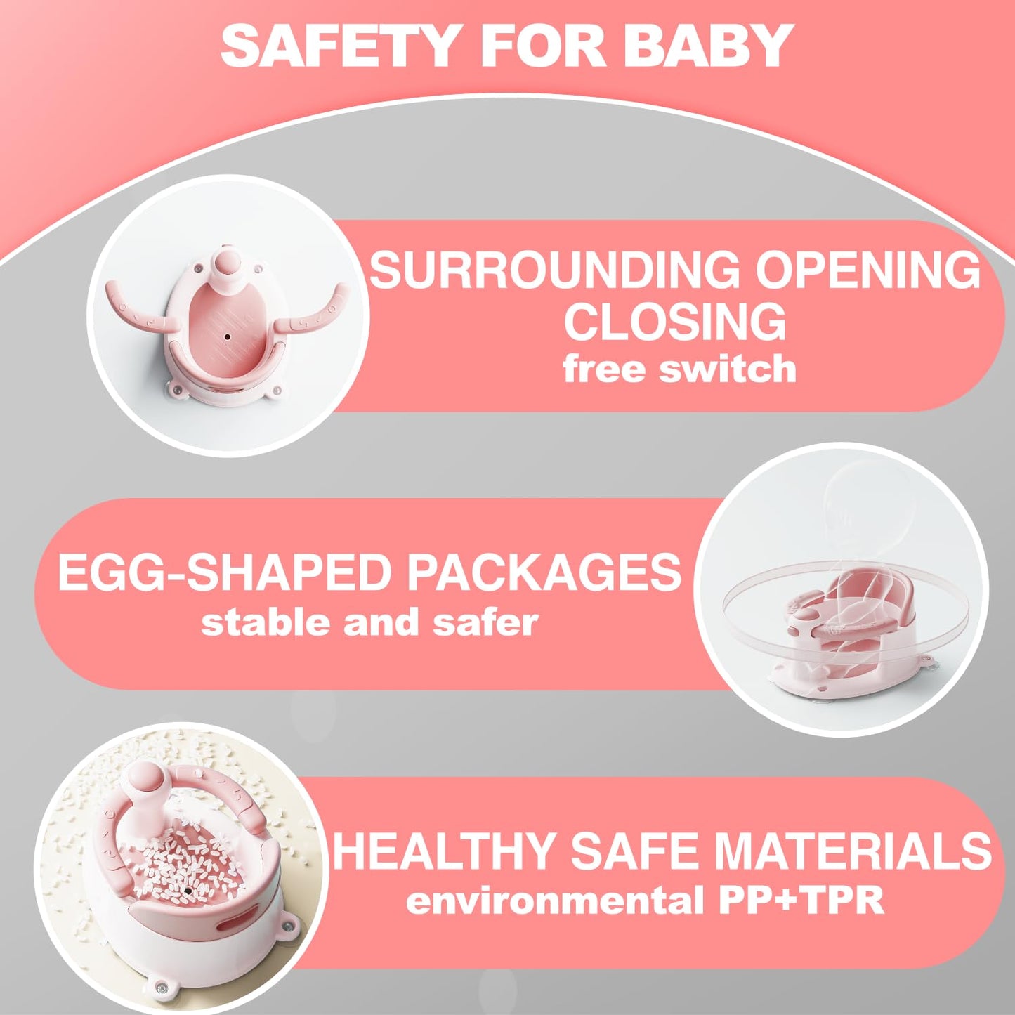 Baby Bath Seat, Bath Seat for Baby 6 Month & up, Baby Bath tub Seat with Suction Cups, Non-Slip, Detachable, Pink