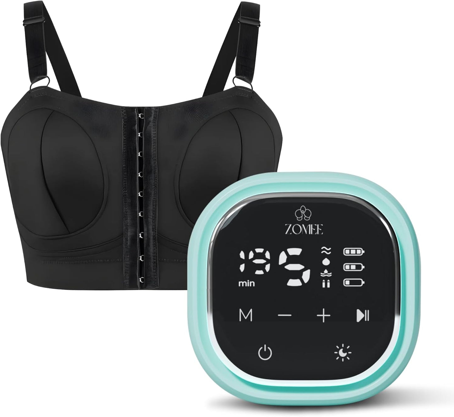 Zomee Z2 Double Electric Breast Pump - Shabbat Mode Edition - Portable, Hands Free Pumping Hospital Grade Wearable Breast Pump Including; Black Bamboo Pumping Bra (2XL)