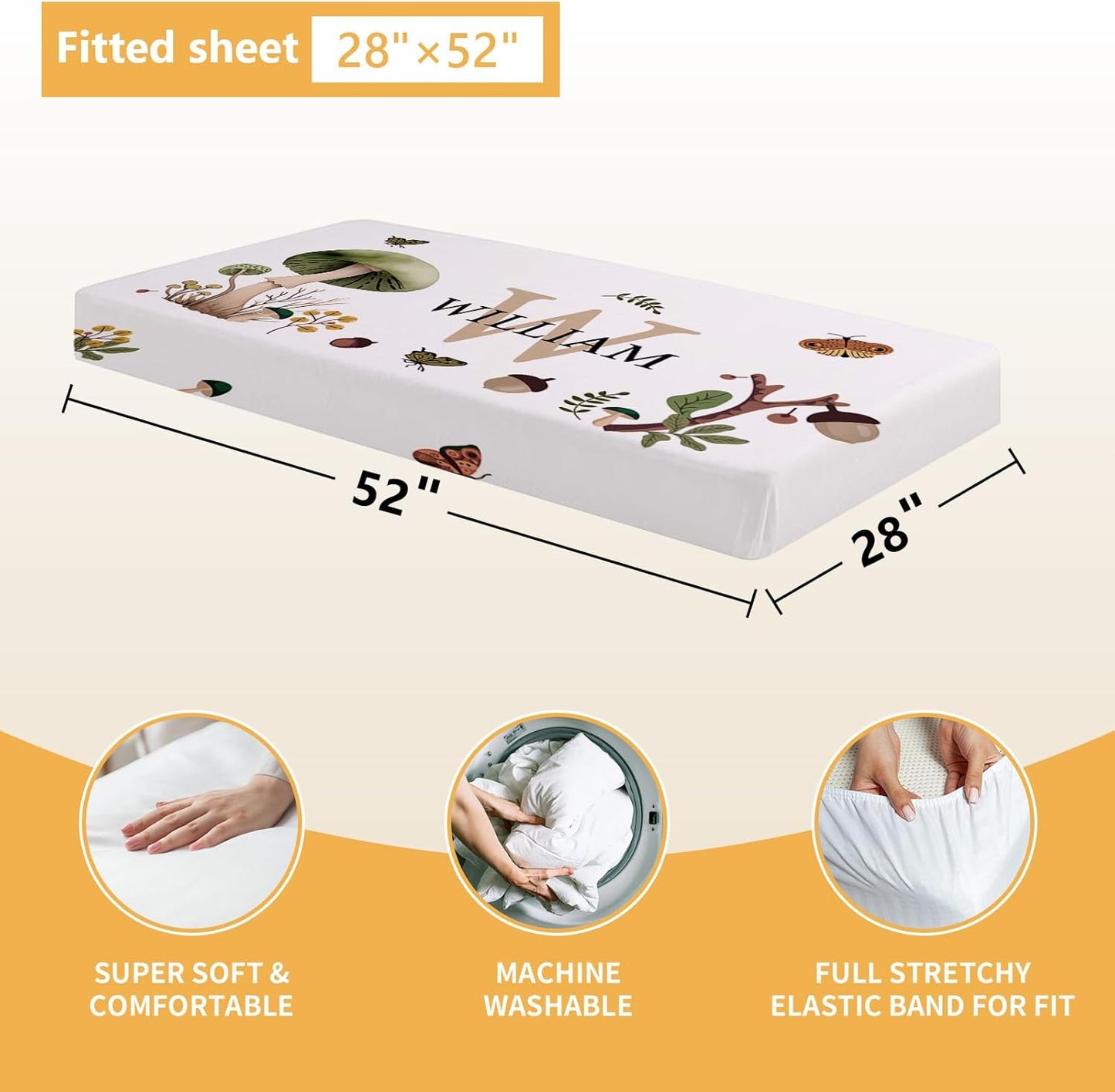 Personalized Crib Bedding Set, 5 Pcs Custom Nursery Bedding Sets with Name, Infant Bedding Set for Baby Boy Girl, Mushroom Double Layer Baby Crib Set, Babies Toddlers Kids Customized Gifts