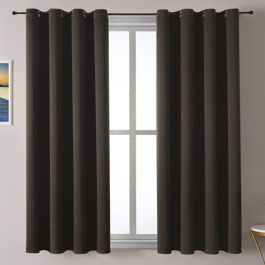 ChrisDowa Grommet Blackout Curtains for Bedroom and Living Room - 2 Panels Set Thermal Insulated Room Darkening Curtains (Brown, 52W x 63L)