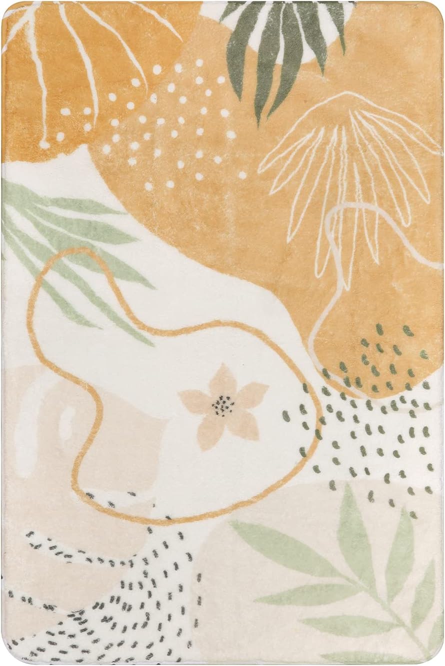 Lahome Boho Washable Kitchen Rug - 2x3 Small Non-Slip Entry Rugs for Inside House Soft Throw Area Rugs for Bedroom Botanical Print Floor Doormat Carpet for Bathroom Entryway Laundry Room Kids Room