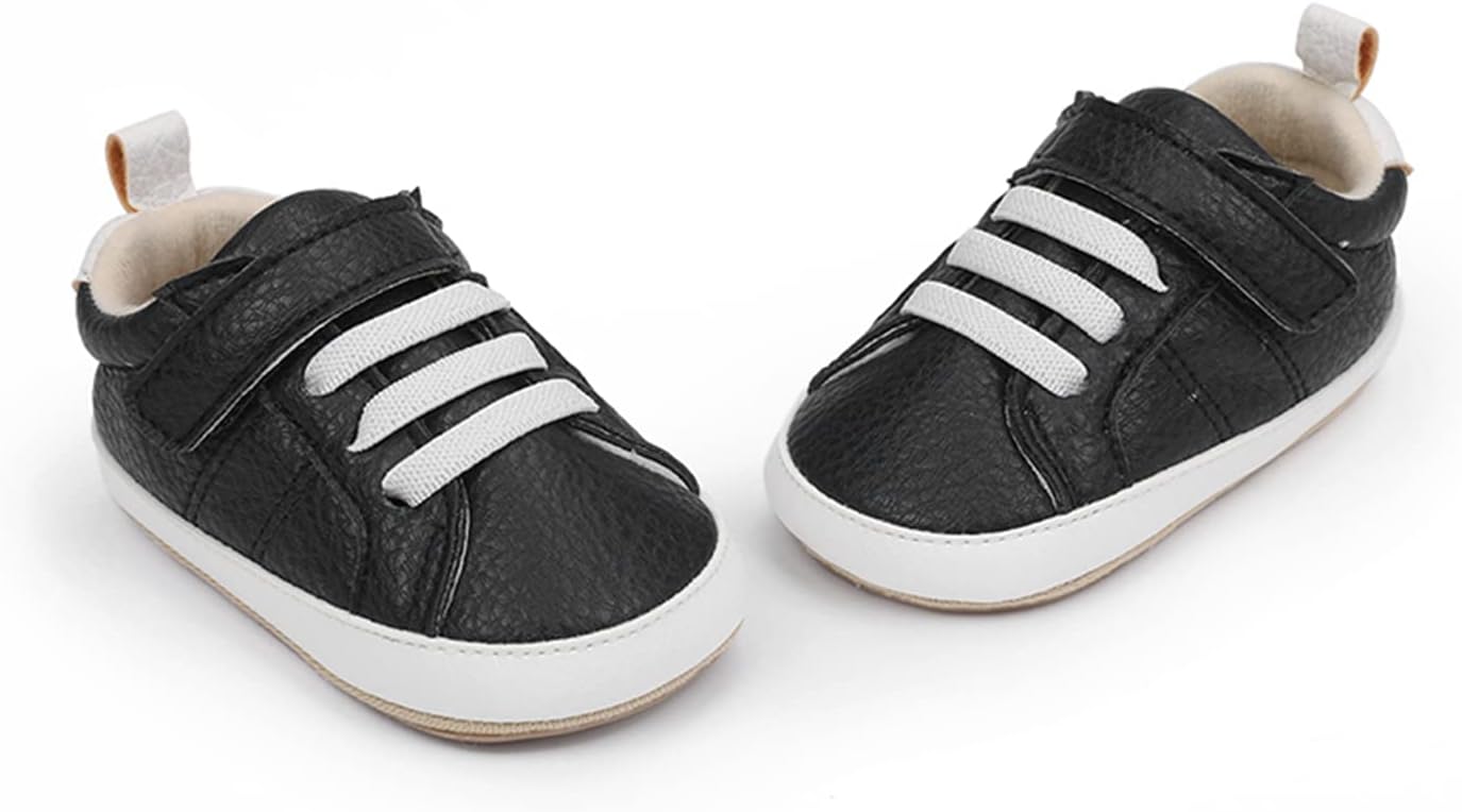 SOFMUO Baby Boys Girls High Top Ankle PU Leather Sneakers Soft Rubber Sole Infant Moccasins Newborn Oxford Loafers Anti-Slip Toddler Wedding Uniform Dress Shoes