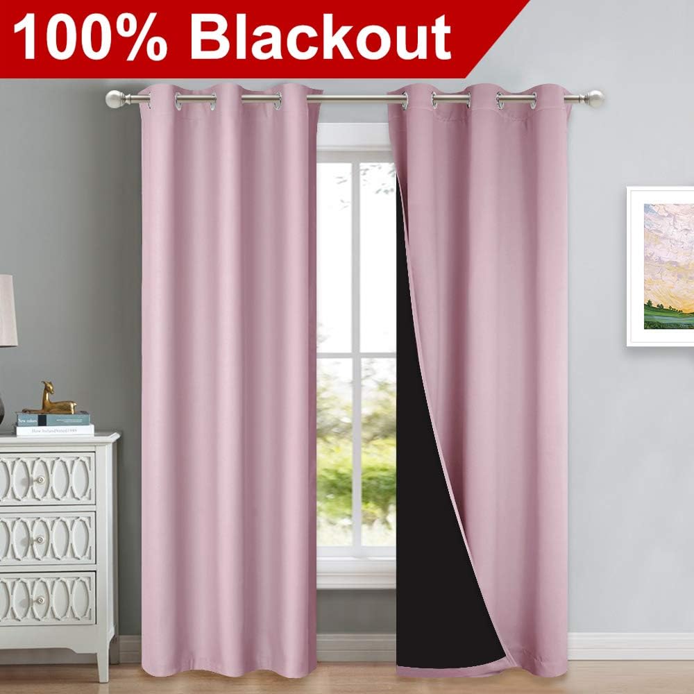 NICETOWN Blackout Curtains 80 inches Long, 2 Pieces, 42" Wide Each Panel, Lavender Pink, Full Light Blocking Drapes with Black Liner for Nursery, Thermal Insulated Draperies for Hall, Villa