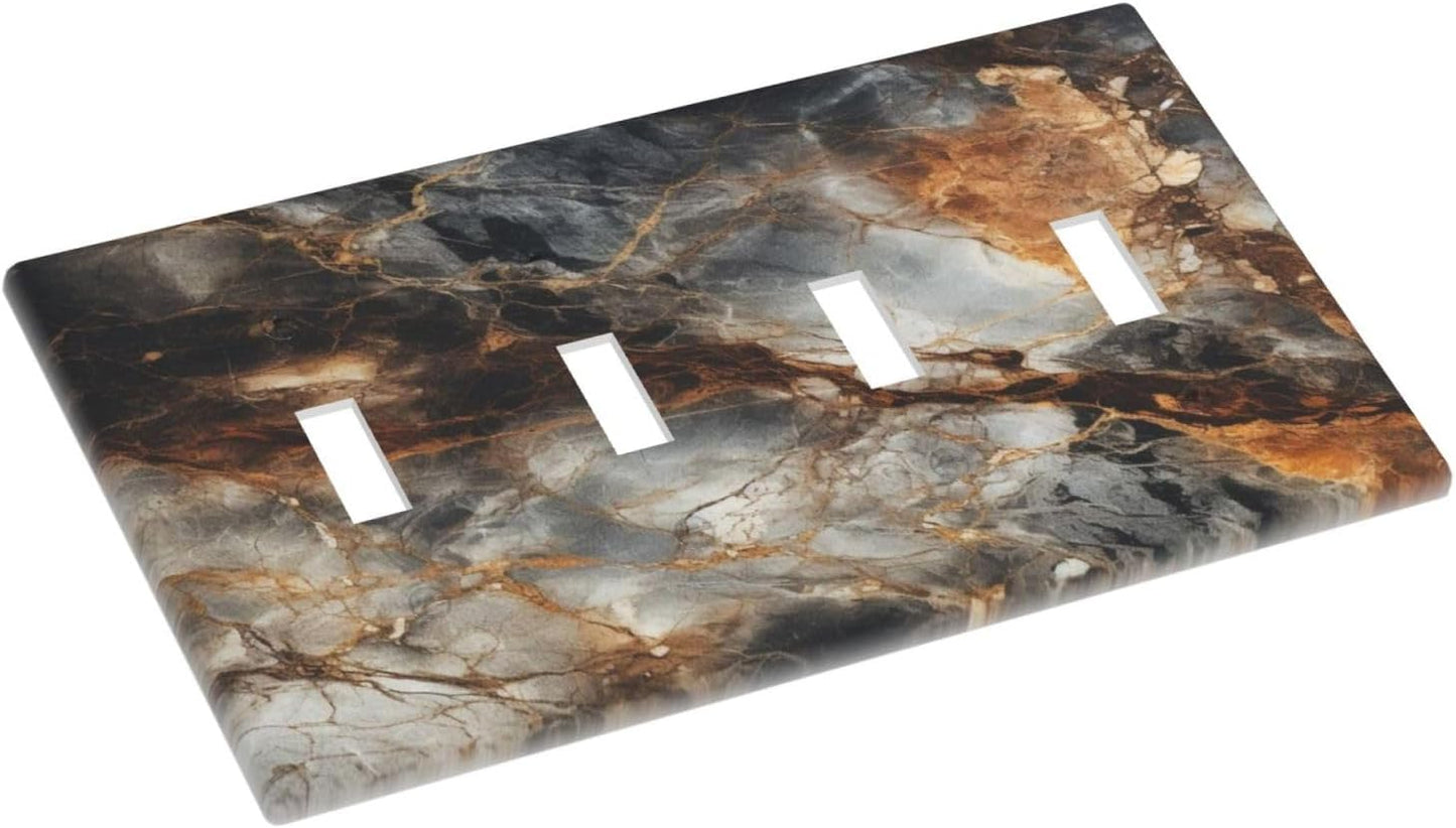 Brown Marble Granite Golden Lines Print Light Switch Covers Quad Toggle Electrical Faceplate 4 Gang Wall Plate Decorative Switch Plates for Bathroom Kitchen Decor