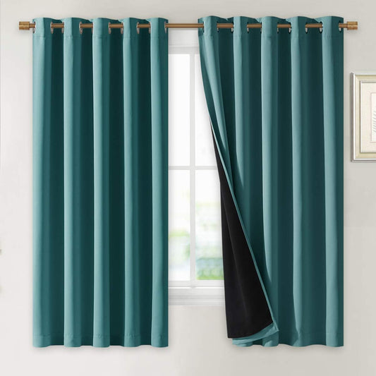 NICETOWN 100% Blackout Curtain Panels, Thermal Insulated Black Liner Curtains for Nursery Room, Noise Reducing and Cold Blocking Drapes for Windows (Set of 2, Sea Teal, 70-inch Wide by 63-inch Long)