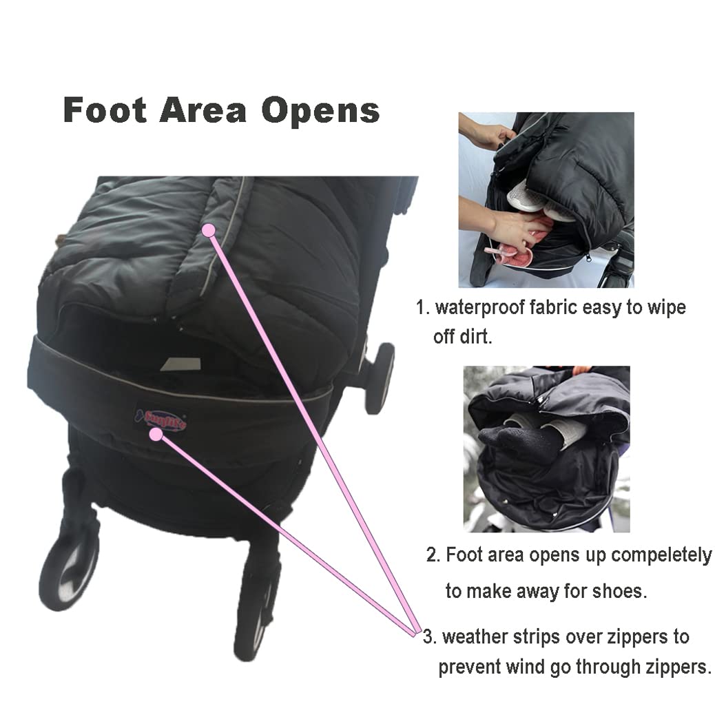 Cozy Toe Stroller Bunting Bag,Soft Coral Fleece Lining,Weather Proof Universal Footmuff Adaptable for Strollers Joggers Pushchair