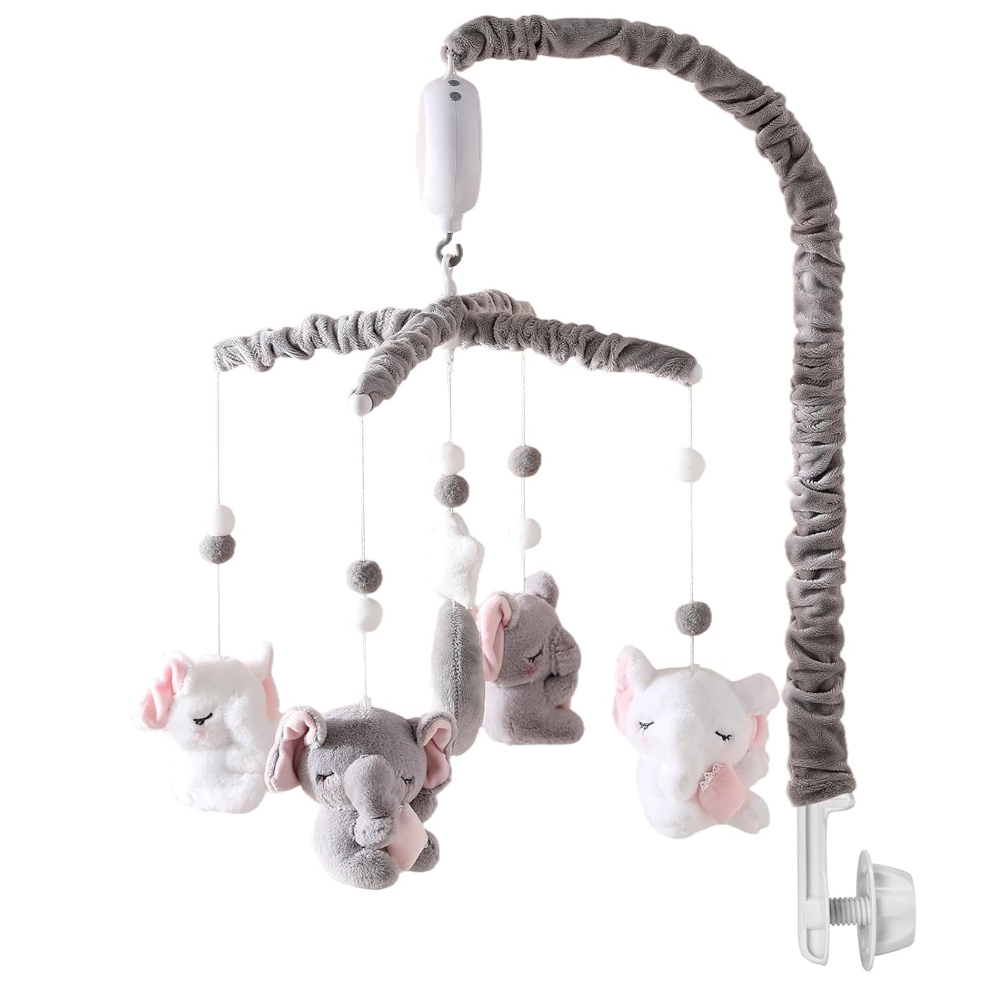 Baby Crib Mobile - Elephant Crib Mobile for Girls with 25 Inches Mobile Arm and 35 Lullabies Musical Box, 3 Modes Digital, Volume Control, Essential Gift for Infant Bedroom Hanging Decor