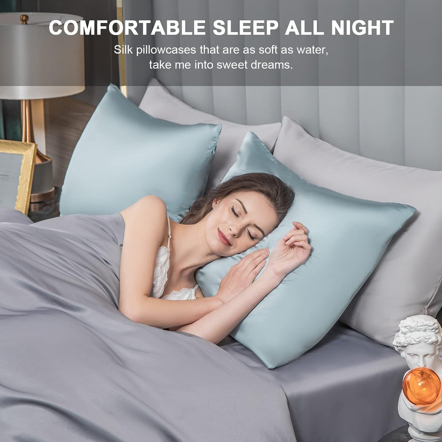 Mulberry Silk Pillowcase for Hair and Skin,Cooling Silk Pillow Case with Hidden Zipper,Allergen Proof Dual Sides Soft Breathable Smooth Silk Pillow Cover for Women (Aqua Blue, Body)