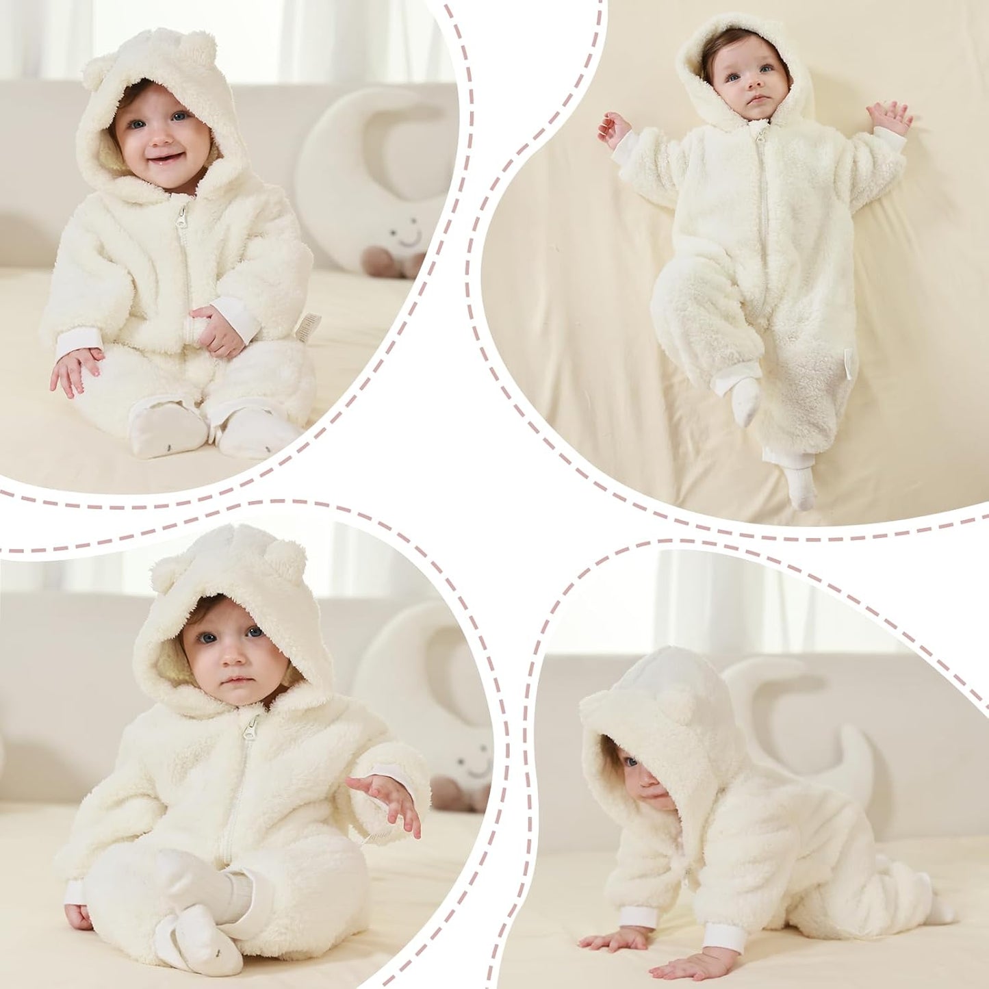 Newborn Baby Bear Outfit Suit Girls Boys Fleece Jumpsuit Romper Hooded Winter Snowsuit Clothes