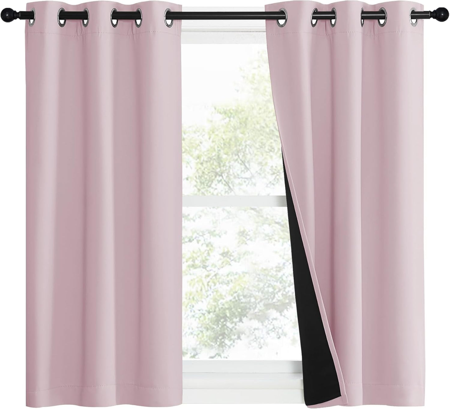 NICETOWN 100% Blackout Window Curtain Panels, Heat and Cold Blocking Drapes with Black Liner for Nursery, 50" Thermal Insulated Draperies (Lavender Pink, 2 Pieces, 37" Wide Each Panel)