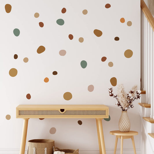 Boho Polka Dot Wall Decals 42 PCS, Boho Wall Sticker for Girls Room Living and Playroom Nursery, Removable Wall Decals Kids Room Decor Vinyl Murals DIY Cute Decorations (6 Sheets)