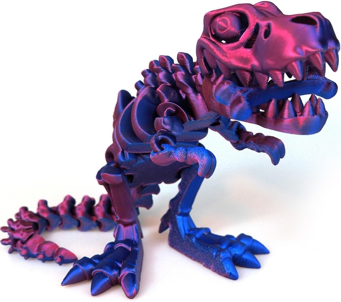 3D Printed Dinosaur Bone Skeleton Tyrannosaurus Rex with Movable Jaw Fidget Dinosaur Toys Full Articulated Dinosaur Executive Desk Toys Home Office Decor, Purple