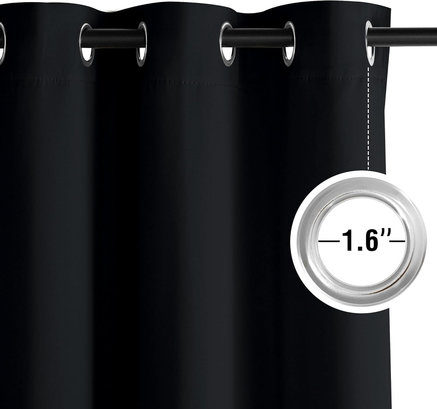 NICETOWN 100% Blackout Thermal Insulated Grommet Curtains, 102 Inch Curtains Light Blinds Privacy Shades for Bedroom, Living Room, Laundry, Patio, Boys Room, 2 Panels, W52 x L102, Black