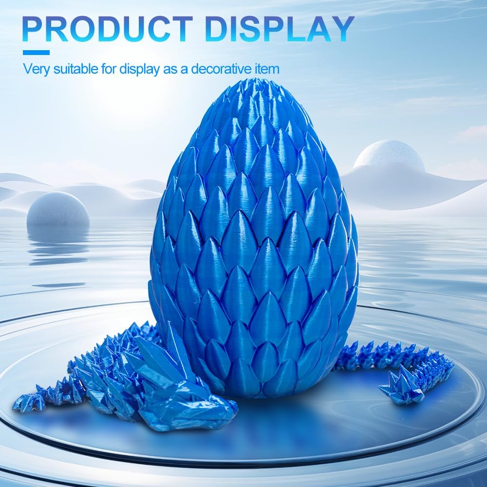 3D Printed Dragon with Dragon Egg 16.5'' Articulated Dragon Crystal Dragon Fidget Dragon Egg Toys Executive Desk Toys (Blue, Dragon Only)