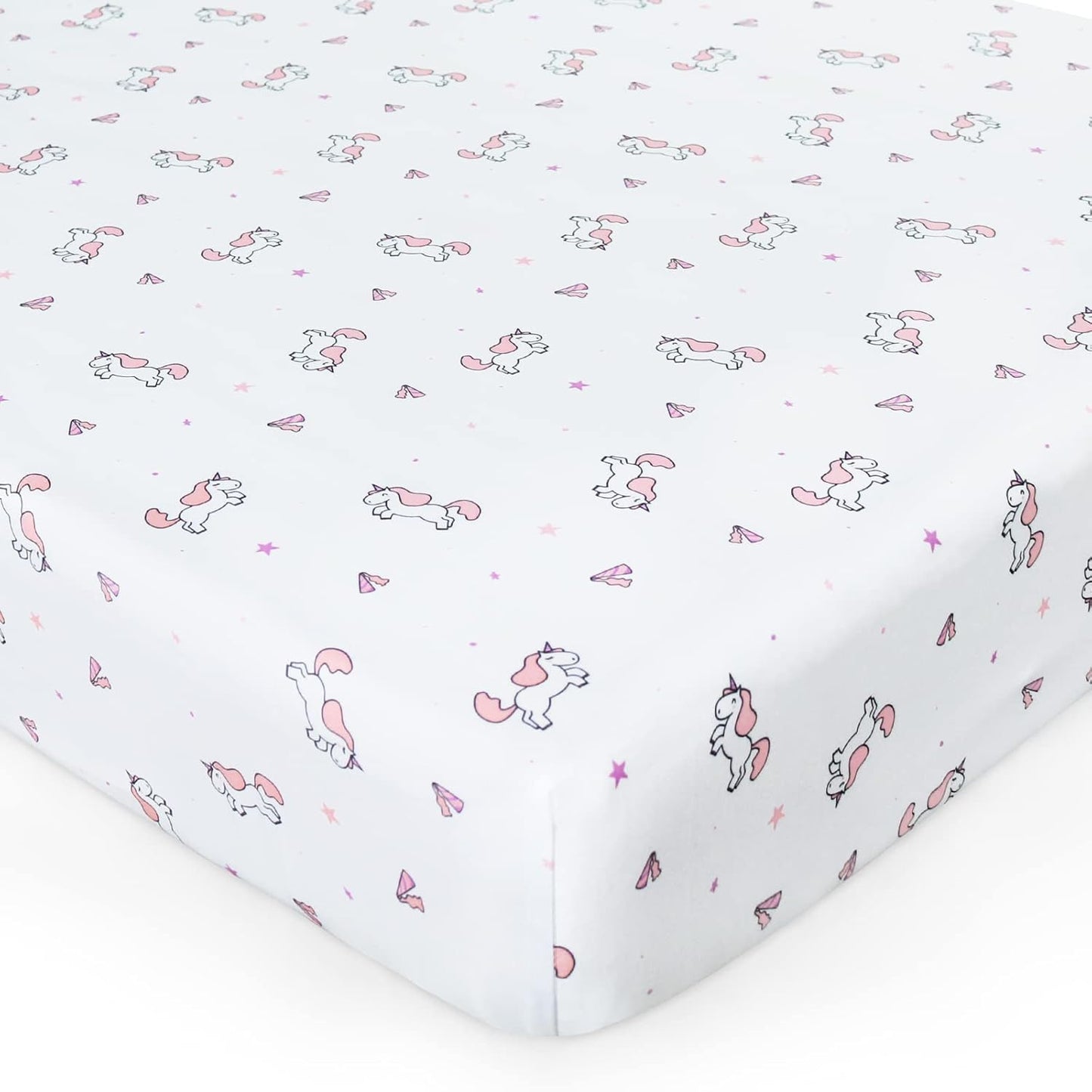 Girl Crib Sheets 4-Pack, Fitted Sheets 52'' x 28'' for Standard & Toddler Mattress, Soft Breathable Material, Neutral & Pink