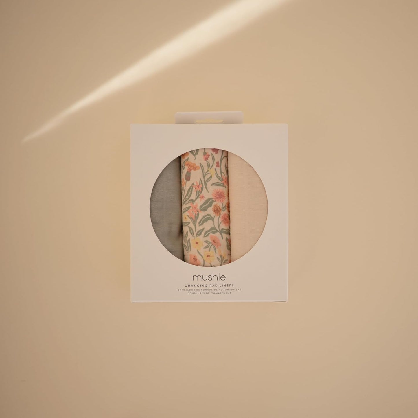 mushie Waterproof Changing Pad Liners | 100% Organic Cotton | Set of 3 (Pastel Blooms Combo)