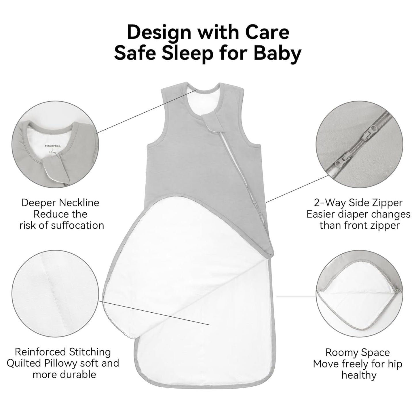 BubblePanda Rayon Made from Bamboo Sleep Sack 6-12 Months 0.5 Tog Soft Lightweight Toddler Sleep Sack for Babies 2-Way Zipper Wearable Blanket Baby 6 Months