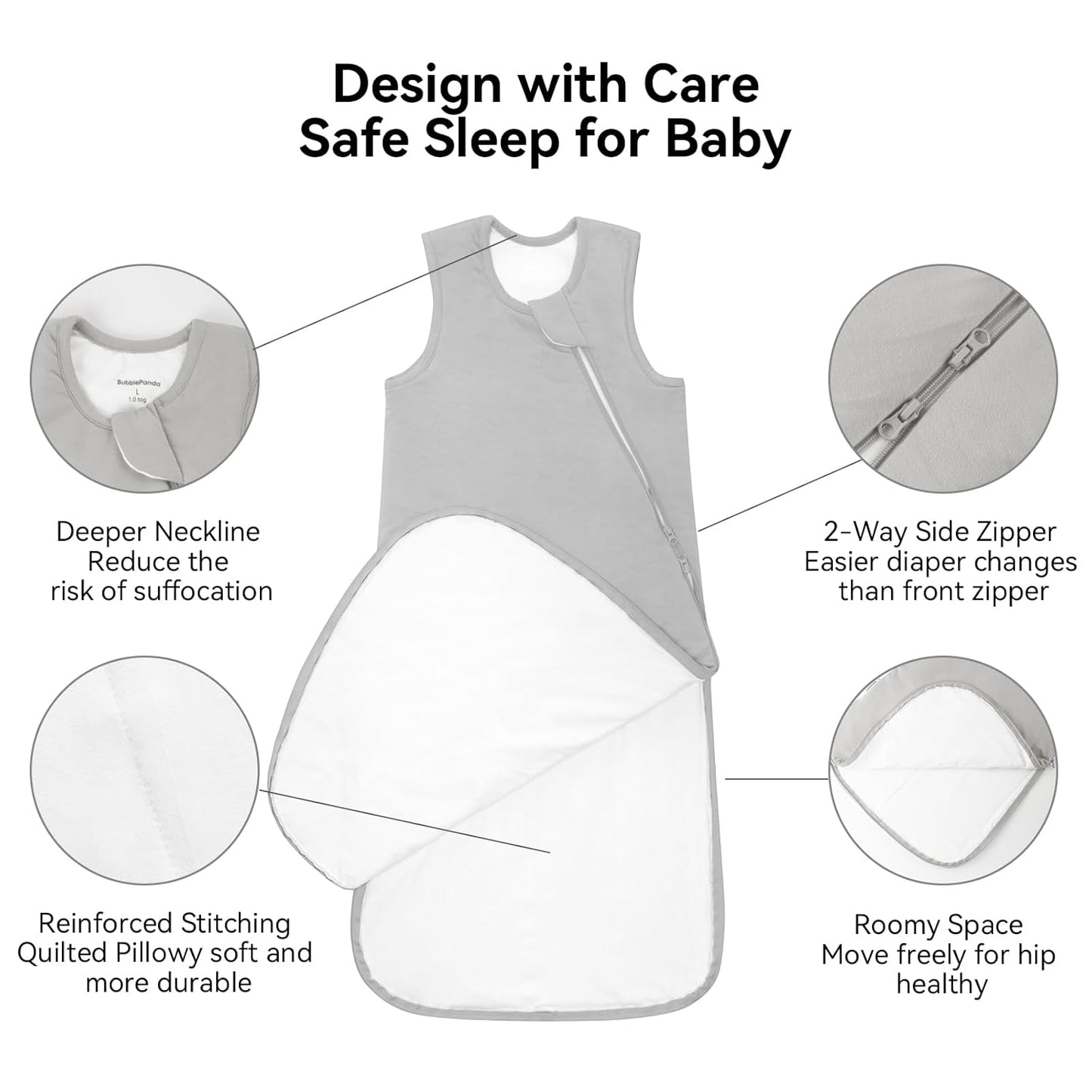 BubblePanda Rayon Made from Bamboo Sleep Sack 0-6 Months 0.5 Tog Soft Newborn Sleep Sack 3-6 Months for Infant Babies 2-Way Zipper Wearable Blanket Baby 0-3 Months