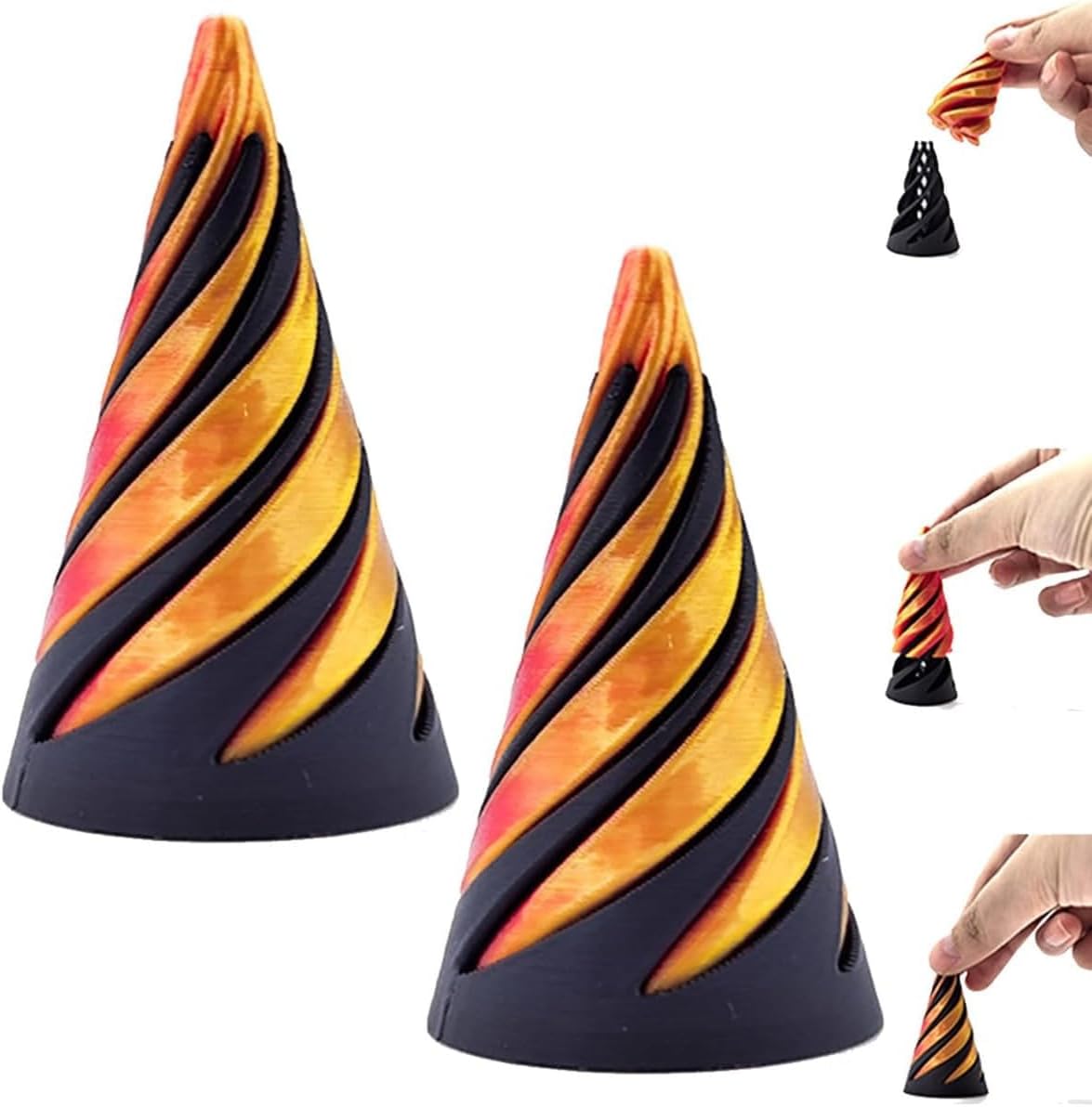 Impossible Pyramid Passthrough Sculpture, Pass Through Pyramid Fidget Toy, 3D Printed Spiral Cone Toy, Mini Vortex Thread Illusion, Pyramid Passthrough Sculpture (Two)